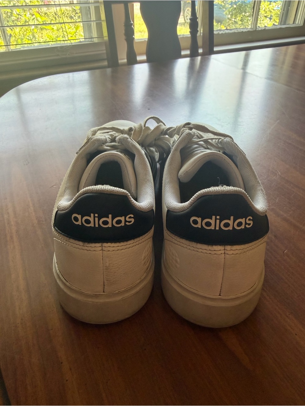 As is adidas size W 9.5 White Sneakers with Black Heel Patch
